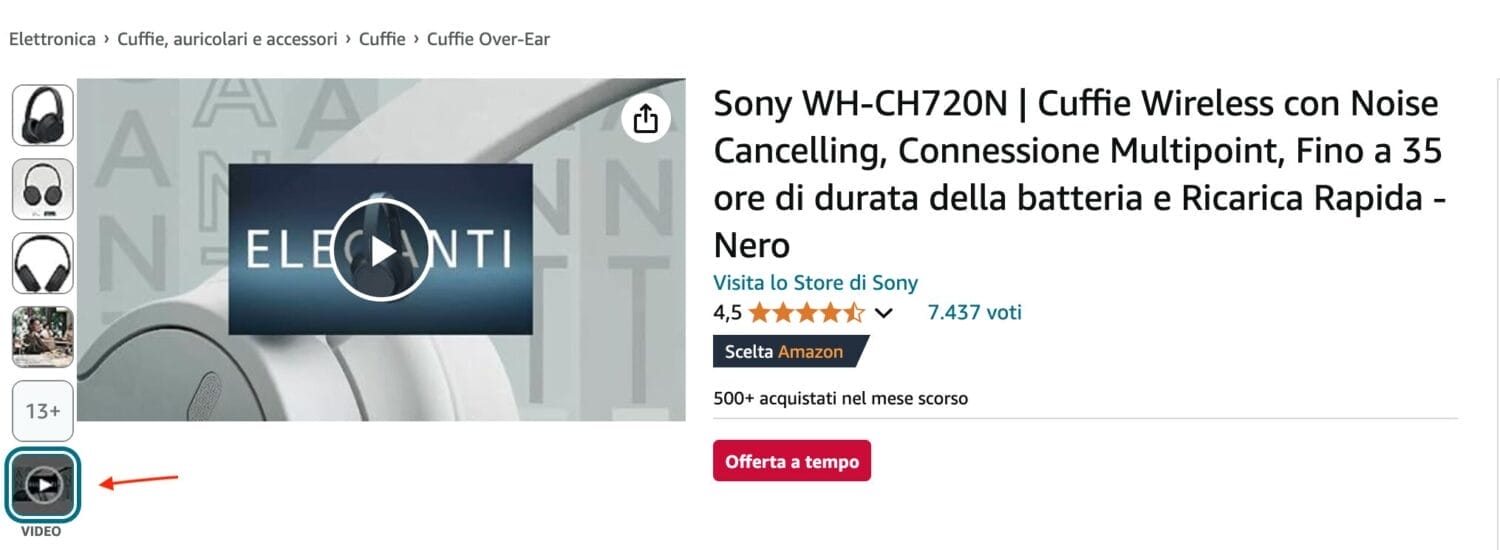 esempio di video inserito nella pagina di vendita di un prodotto su Amazon